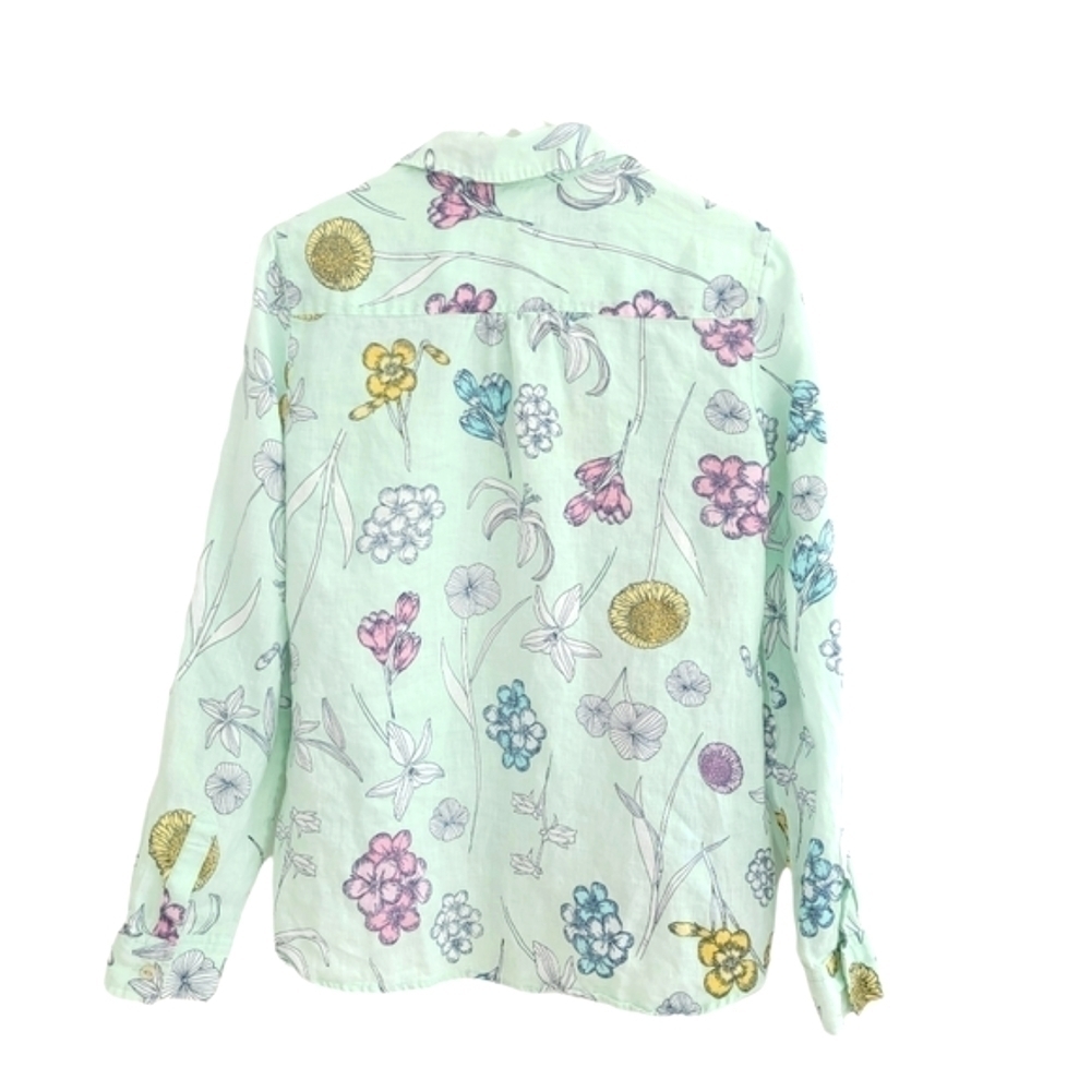 𝅺CHARTER Club Linen Green Floral Button Diwn Shirt